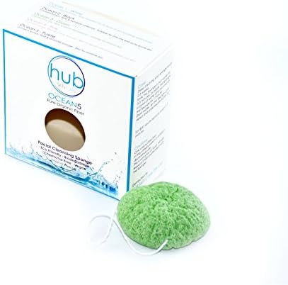 HUB Skin Care The Best Facial Cleanser Konjac Sponge Ocean5 with Konjac Fibre &amp; Green Tea Extract, 100% Natural &amp; Organic, Green