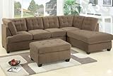 Bobkona Michelson 3-Piece Reversible Sectional with Ottoman Sofa Set, Truffle