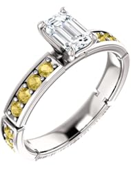 18K White Gold Emerald Cut White and Yellow Diamond Ring -- LIFETIME WARRANTY