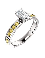 Platinum Emerald Cut White and Yellow Diamond Ring -- LIFETIME WARRANTY