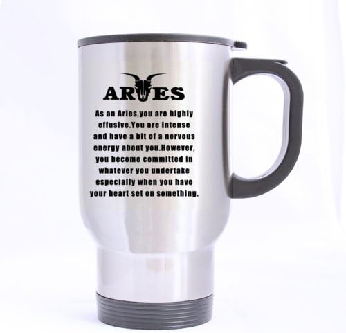 Constellation Series Fashion Design Cool About " ARIES " Stainless Steel Travel Coffee/Tea Mugs Sliver 14 Ounce - Best Gifts For Christmas,New Years,Birthday,Festival And Yourself