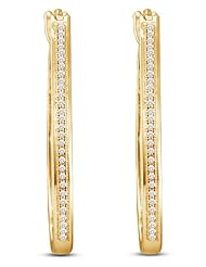 10K White Gold Micro Pave Set Round Diamond U Shape Hoop Earrings with Push Back Closure - (.15 cttw)
