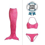 Tendol™ 3 Pc Swimming Mermaid Tail, Monofin Compatible, For Children, High Quality (Pink, Medium)