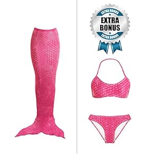 Tendol™ 3 Pc Swimming Mermaid Tail, Monofin Compatible, For Children, High Quality (Pink, Medium)