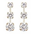 14k Gold Graduated Three-Stone Round Cubic Zirconia Stud Earrings