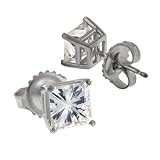 14k White Gold 4 Prong Moissanite Princess Studs (2.10 cttw equivalent)