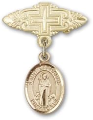 14K Gold Baby Badge with St. Barnabas Charm and Badge Pin with Cross