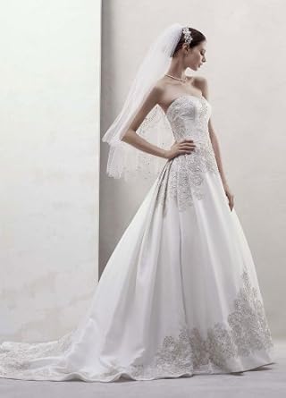 David's Bridal Wedding Dress: Mikado Ball Gown With Beaded Appliques Style Cwg436