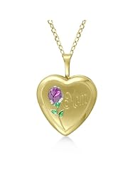Heart Shaped Flower Pendant Necklace And Locket With Mom Engraving For Women 14K Yellow Gold Vermil