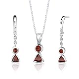 Sterling Silver 1.75 carats total weight Multishape Garnet Pendant Earrings and 18 inch Necklace Set
