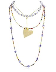 Mercedes Salazar Multi-Strand Blue Africa and Big Heart Pendant Necklace