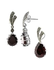 Sterling Silver Teardrop Garnet Stone Post Back Findings 9mm x 26mm Earrings and 11mm x 27mm Pendant Jewelry Set