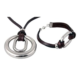 Genuine Leather Bracelet, Necklace & Pendant Set
