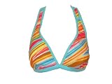 Be Creative Aqua Striped Halter Swimsuit-top L