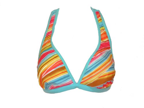 Be Creative Aqua Striped Halter Swimsuit-top L