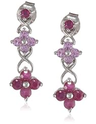Sterling Silver Pink Sapphire and Ruby Dangle Earrings