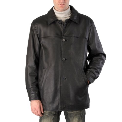BGSD Men's New Zealand Lambskin Leather Car Coat - Black Medium