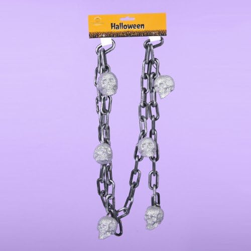 Kurt Halloween 5" Black &amp; Silver Chain Garland with Glitter Skulls HW1462