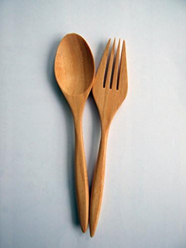 2 Pair X 7.5" Wooden Dinner Spoons and Forks Set Height Quality Craved 2 Wood Vintage Serving Carved