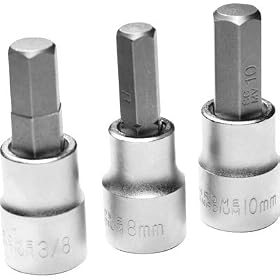 Performance Tool Disk Brake Caliper Hex Bits - 3/8in. Drive, 3-Pc. Set, Model# W1341