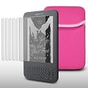 AMAZON KINDLE PINK NEOPRENE CARRY POUCH CASE WITH 6 SCREEN PROTECTORS BY CELLAPOD CASES