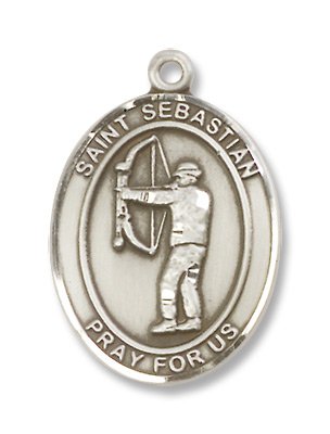 Sterling Silver St. Sebastian Sports Archery Medal Pendant with 24″ Stainless Steel Chain in Gift Box