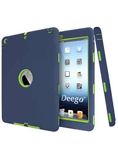 Vogue Shop Combo Cover for iPad Air, 3in1 Hard PC and Silicone Soft High Impact Defender Hybrid Protective Case for iPad 5 (2013 Release)(Navy+Yellow)