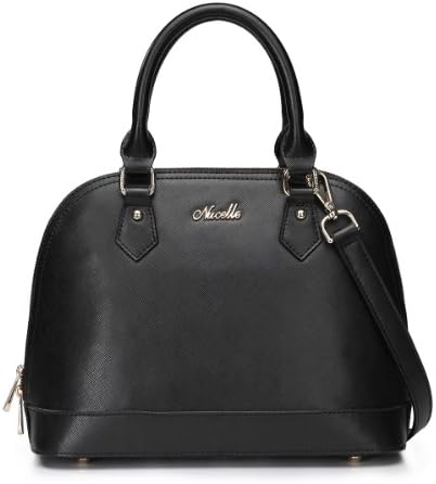 Nucelle Women's Cross Leather Shell Shaped Shoulder Handbag Top Handle Top Zipper Handbag (Black)