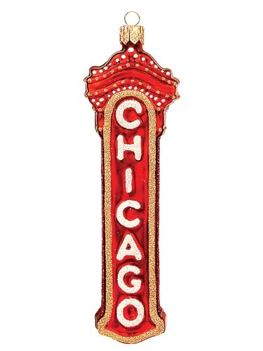Chicago Marquee Sign Polish Mouth Blown Glass Christmas Ornament