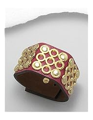 Deep Pink Leather Bracelet In White Base