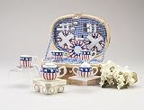 Patriotic Porcelain Tea Set for 4 incl. Wicker Basket