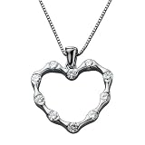 14K White Gold 10-Stone Moissanite Heart Pendant with 18 Chain Necklace