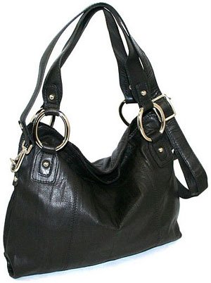 Nino Bossi Creased Leather Satchel with Cast Hardware Black