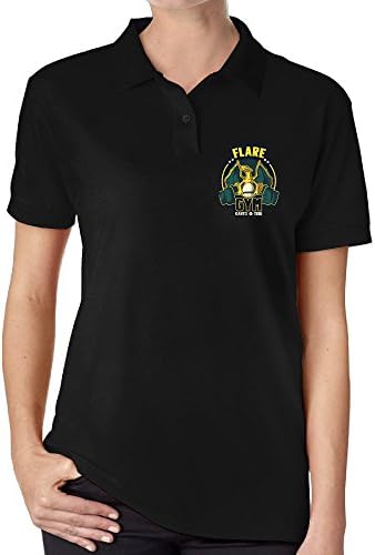 KTKY Ladies Charizard Gym 1996 Chest Custom Printed Golf Shirt Large Black