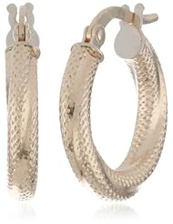 Duragold 14k Yellow Gold Textured Twist Hoop Earrings (0.64 Diameter)