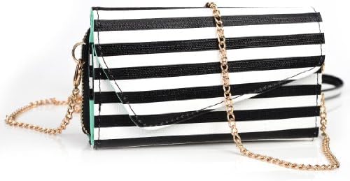 Gionee Elife S5.5 Womens Wristlet Clutch Case {Black and White Stripes With Matte Aqua Teal} with Credit Card Holder and Crossbody Shoulder Strap