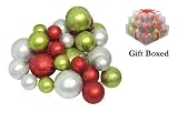 Pack of 27 Shatterproof Red, Kiwi & Silver Christmas Ball Ornaments - Gift Boxed