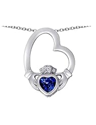 Celtic Love By Kelly (tm) Floating Heart Irish Claddagh Pendant with Heart Shape Created Sapphire in 925 Sterling Silver