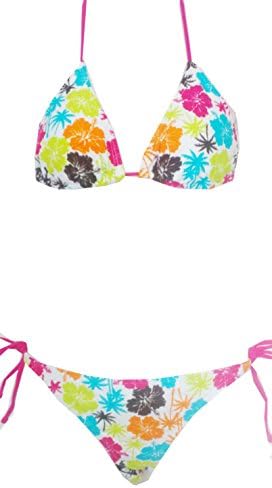 junior 2 Pc Bikini Swimsuit in White/Multi Floral Print by Winki Swim. Size MED