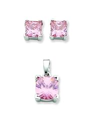 Sterling Silver CZ Square Earring and Pendant Set