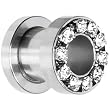 0 Gauge Stainless Steel Clear Gem Screw Fit Tunnel
