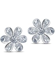 Diamond (0.66 Ct, IJ-SI), 18 Kt White Gold Daisy Diamond Earrings