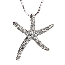 Silvertone Crystal Starfish Pendant Necklace Fashion Jewelry