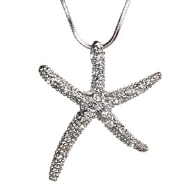 Silver and Crystal Starfish Pendant Necklace Fashion Jewelry