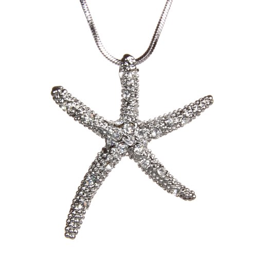 Silver and Crystal Starfish Pendant Necklace Fashion Jewelry