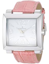 Peugeot Womens 706PK Silver-Tone Pink Leather Strap Watch