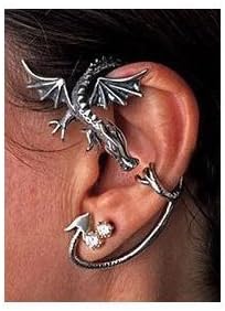 Kitty-Party Classic Flying Dragon Ear Wrap Cuff Earring Gothic Earring Punk Rock Left Ear Atique Silver Style