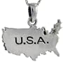 Sterling Silver USA Map Pendant, 1 in. (25mm) tall