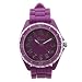 Geneva Purple Silicone Gel Ceramic Style Band Crystal Bezel Watch