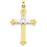 14k Two-Tone Gold Claddagh Cross Pendant